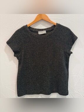 Arthur Max Vintage 1980s short Sleeve Metallic Knit Tee Black Silver Sparkle